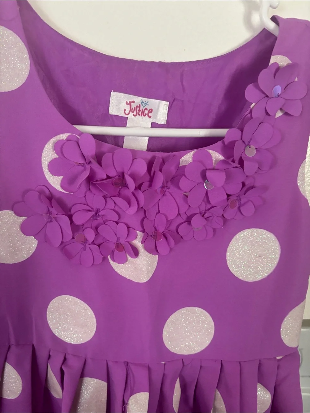 Justice Purple Polka Dot Floral Appliqué Party Dress